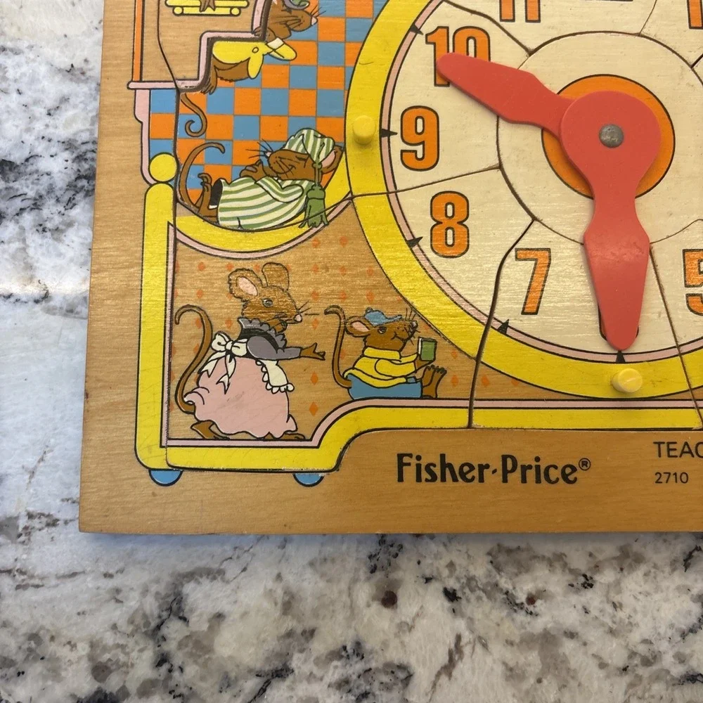 Vintage‎ Fisher-Price Teaching Clock Puzzle #2710 Complete Mice Time Homeschool